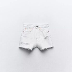 Zara White Distressed Denim Shorts
